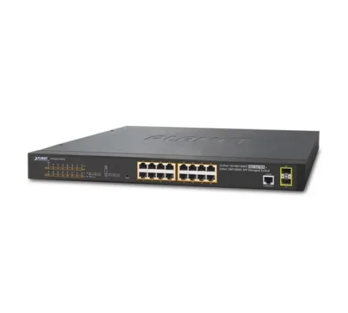 Yönetilebilir Gigabit Switch (Managed Gigabit Switch)<br>
16-Port 10/100/1000T 802.3at/af PoE+ Injector (Port başına 30.8 watt) (PoE Güç Bütçesi maks. 220 watt)<br>
2-Port 100/1000BASE-X mini-GBIC/SFP yuva<br>
1 x Konsol port