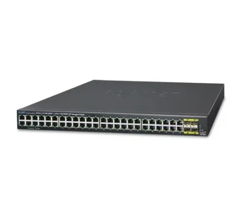 Yönetilebilir Gigabit Switch (Managed Gigabit Switch)<br>
48-Port 10/100/1000Base-T<br>
4-Port 100/1000Base-X SFP yuva<br>
1 x Konsol port