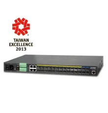 Yönetilebilir Metro Ethernet Switch (Managed Metro Ethernet Switch)<br>
24-Port 100/1000Base-X SFP yuva<br>
4-Port 10G SFP+  yuva