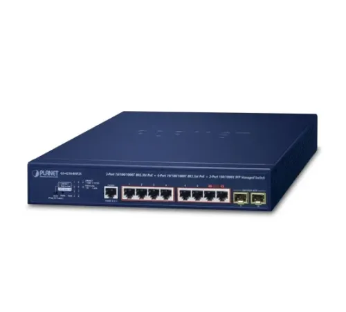 Yönetilebilir Switch (Managed Switch)<br>
6-Port 10/100/1000T IEEE 802.3at/af PoE+ Injector  (Port 1 ile 6 arası) (Port başına 30.8 watt)<br>
2-Port 10/100/1000T IEEE 802.3bt PoE++ Injector (Port 7 ve 8) (Port başına 802.3bt modunda maksimum 9
