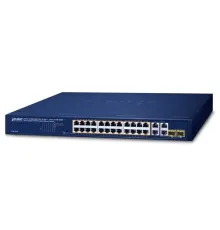 Yönetilemeyen Gigabit Switch (Unmanaged Gigabit Switch)<br>
24 x 10/100/1000BaseT IEEE 802.3at PoE+ port (250 Watt PoE bütçesi)<br>
4 x 10/100/1000BaseT port (port 25-28)<br>
2 x 100/1000Base-X Combo SFP yuva (port 27 ve 28 ile paylaşıml