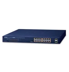 Yönetilemeyen Masaüstü Tip Switch (Unmanaged Desktop Switch)<br>
16-Port 10/100/1000T IEEE 802.3at/af PoE+ Injector (Port başına 30.8 watt) (PoE Güç Bütçesi maks. 240 watt)<br>
2-Port 1000X SFP