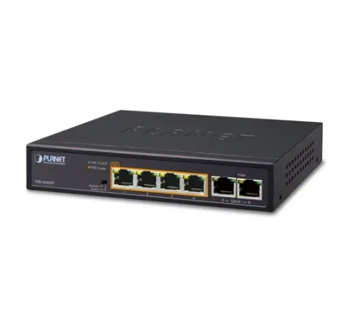 Yönetilemeyen Masaüstü Tip Switch (Unmanaged Desktop Switch)<br> 
4-Port 10/100TX IEEE 802.3at/af PoE+ Injector (Port başına 30.8 watt) (PoE Güç Bütçesi maks. 60 Watt)<br>
 2-Port 10/100TX