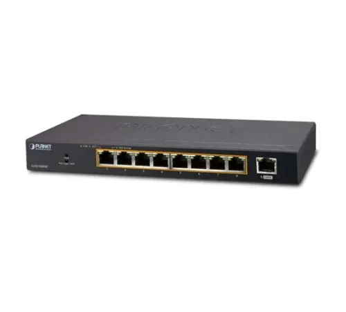 Yönetilemeyen Masaüstü Tip Switch (Unmanaged Desktop Switch)<br>
8-Port 10/100/1000T 802.3at/af PoE+ Injector (Port başına 30.8 watt) (PoE Güç Bütçesi maks. 100 watt)<br>
1-Port 10/100/1000T