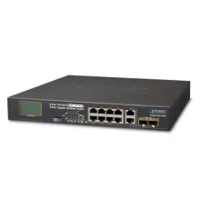 Yönetilemeyen Masaüstü Tip Switch (Unmanaged Desktop Switch)<br>
8-Port 10/100TX 802.3at/af PoE+ Injector Port (Port başına 30.8 watt) (PoE Güç Bütçesi maks. 120 Watt)<br>
2-Port 10/100/1000BASE-T ve 1000BASE-X SFP/mini-GBIC yuva (paylaşımlı)&