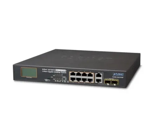 Yönetilemeyen Masaüstü Tip Switch (Unmanaged Desktop Switch)<br>
8-Port 10/100TX 802.3at/af PoE+ Injector Port (Port başına 30.8 watt) (PoE Güç Bütçesi maks. 120 Watt)<br>
2-Port 10/100/1000BASE-T ve 1000BASE-X SFP/mini-GBIC yuva (paylaşımlı)&