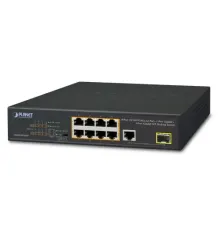 Yönetilemeyen Masaüstü Tip Switch (Unmanaged Desktop Switch)<br>
8-Port 10/100TX IEEE 802.3at/af PoE+ Injector Port (Port başına 30.8 watt) (PoE Güç Bütçesi maks. 120 Watt)<br>
1-Port 10/100/1000T<br>
1-Port 100/1000X SFP yuva