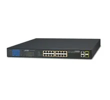 Yönetilemeyen Switch (Unmanaged Switch)<br>
16-Port 10/100TX IEEE 802.3at/af PoE+ Injector (Port başına 30.8 watt) (PoE Güç Bütçesi maks. 300 Watt)<br>
2-Port 10/100/1000Base-T<br>  
2-Port 1000BASE-X SFP/mini-GBIC yuva<br> 
LCD Ek