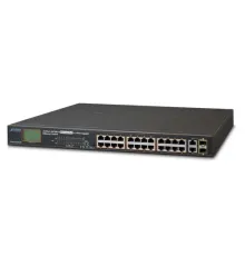 Yönetilemeyen Switch (Unmanaged Switch)<br>
24-Port 10/100Base-T IEEE 802.3at/af PoE+ injector (Port başına 30.8 watt) (PoE Güç Bütçesi maks. 300 Watt)<br>
24 x 10/100BASE-TX port<br>
2 x 10/100/1000Base-T (combo port)<br>
2 x 1000
