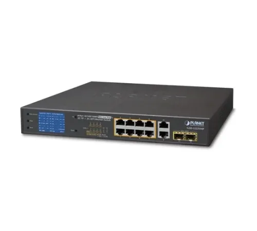 Yönetilemeyen Switch (Unmanaged Switch)<br>
8-Port 10/100/1000Base-T IEEE 802.3at/af PoE+ injector (Port başına 30.8 watt) (PoE Güç Bütçesi maks. 120 Watt)<br>
2-Port 10/100/1000T <br>
2 x 1000Base-X SFP yuva<br>
LCD Ekranlı - PoE