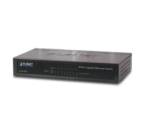 Yönetilemeyen Switch (Unmanaged Switch)<br>
8-Port 10/100/1000Base-T<br>
Harici güç adaptörü