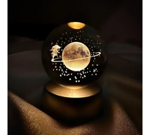 Yürüyen Kız Temalı Satürn Işıklı Cam Küre Cap 6 Cm Kod 57