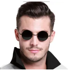 Yuvarlak Cam John Lennon Tarzı Gümüş Çerçeveli Siyah Gözlük