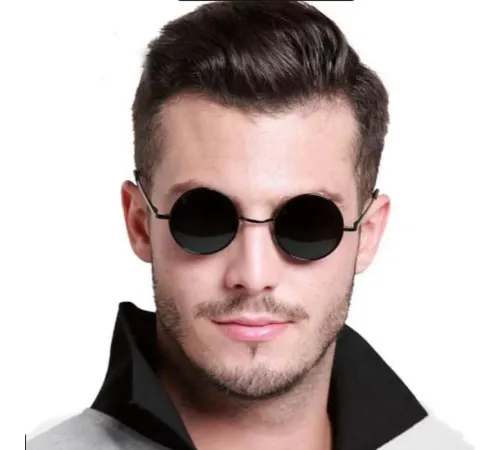 Yuvarlak Cam John Lennon Tarzı Gümüş Çerçeveli Siyah Gözlük