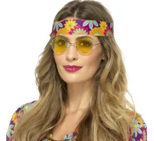Yuvarlak Cam John Lennon Tarzı Hippi Gümüş Çerçeveli Sarı Gözlük