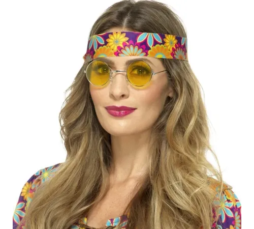 Yuvarlak Cam John Lennon Tarzı Hippi Gümüş Çerçeveli Sarı Gözlük