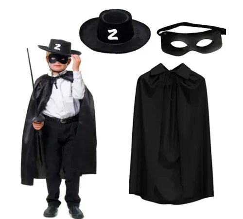 Zorro Pelerini Şapkası ve Maske Seti Çocuk Boy
