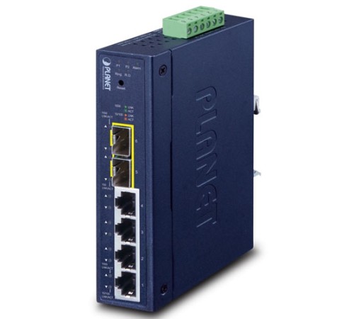 Endüstriyel Tip Yönetilebilir Ethernet Switch (Industrial Managed Ethernet Switch)<br>L2/L4<br>4-Port 10/100/1000T<br>2-Port 100/1000X SFP<br>-40~75 derece