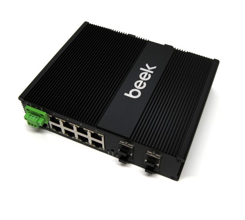 Beek Yönetilebilir L2+ 10G Endüstriyel PoE Switch<br>8 x 10/100/1000T IEEE802.3af/at PoE+ port (Port başına 30.8 watt) (PoE Güç Bütçesi maks. 240 Watt)<br>4 x 1/10G SFP+<br>Din-Ray montajına uygun<br>Beek Managed L2 Industrial