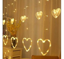 Kalp Dekorlu Animasyonlu Perde LED Işık 3 Metre