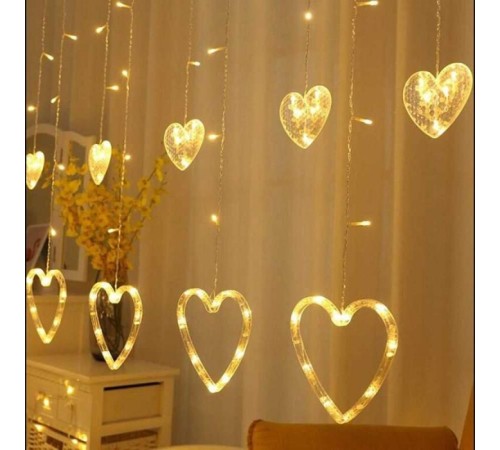 Kalp Dekorlu Animasyonlu Perde LED Işık 3 Metre
