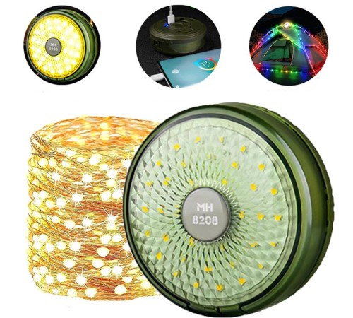 Şarjlı 10 Metre Ledli Şarj Göstergeli 8 Işık Modlu Hareketli Ve Flaşör Modlu Kamp Lambası Led Işık