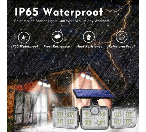 Kumandalı Solar Güneş Enerjili 122 Ledli Hareket Sensörlü Bahçe Aydınlatma Sokak Lambası