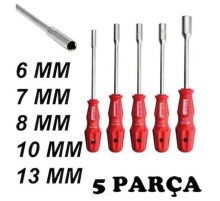 5 Adet Lokma Anahtar Tornavida 6/7/8/10/13/mm Metal Altıgen