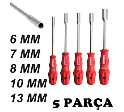 5 Adet Lokma Anahtar Tornavida 6/7/8/10/13/mm Metal Altıgen