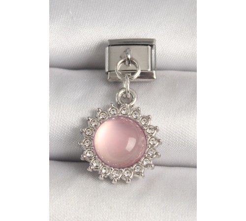 316L Çelik Gümüş Renk Pembe Mineli Zirkon Taşlı Güneş Model Nomination Charm - TJ-BC1268