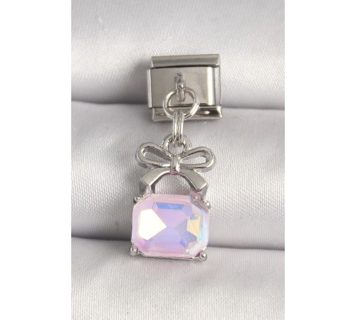 316L Çelik Gümüş Renk Pembe Zirkon Taşlı Çanta Model Nomination Charm - TJ-BC1301