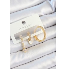 Pirinç Zirkon Taşlı Sallantılı Model Gold Renk 3'lü Çift Kadın Küpe Set TJ-BKP10829
