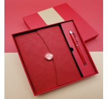 Çizgili Defter Ve Metal Kalem Seti Kırmızı