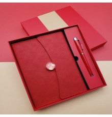 Çizgili Defter Ve Metal Kalem Seti Kırmızı