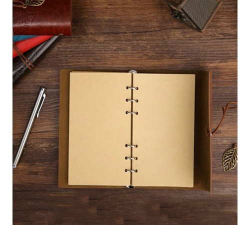 Yaprak Desenli Kahverengi Deri Defter