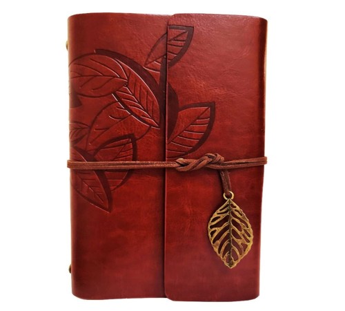 Yaprak Desenli Kahverengi Deri Defter