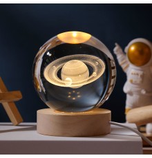 Işıklı Satürn Gezegen Cam Küresi Usbli