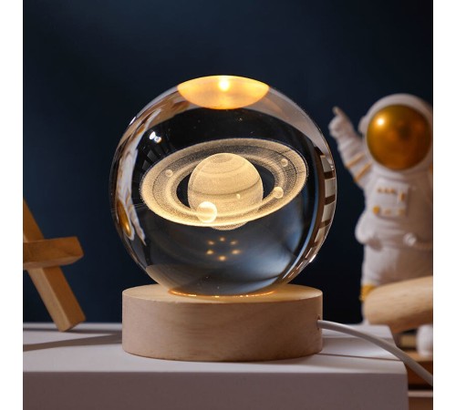 Işıklı Satürn Gezegen Cam Küresi Usbli
