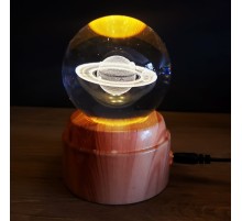 Satürn Gezegen Tasarımlı Dönen Cam Küre