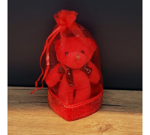 Hediyelik Kırmızı Tüllü Kese Ve Sevimli Ayıcık