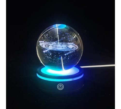Gezegenler Tasarımlı Renk Değiştiren Dönen Cam Küre