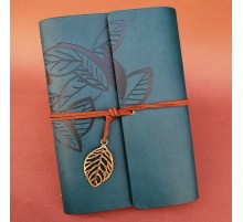 Deri Yaprak Desenli Petrol Mavisi Defter
