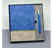 Gold Şeritli Mavi Defter Ve Kalem Seti