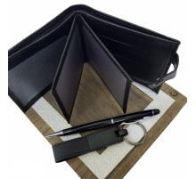 Ahşap Kutulu Erkeğe 3'lü Kalem Cüzdan Anahtar Hediye Seti