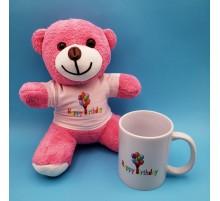 Happy Birthday Tasarım Pembe Ayıcık Ve Kupa Seti