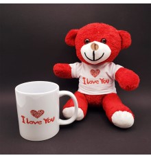 I Love You Baskılı Kupa ve Kırmızı Ayıcık Seti