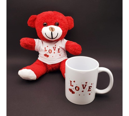 Love Tasarımlı Kupa Bardak Ve Kırmızı Ayıcık Seti