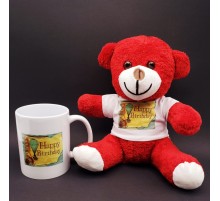 Happy Birthday Baskılı Kırmızı Ayı Ve Kupa Bardak Seti