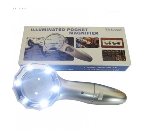 7X Büyüteç 6 Led Işık Aydınlatma 50Mm Optik Lens El Büyüteç