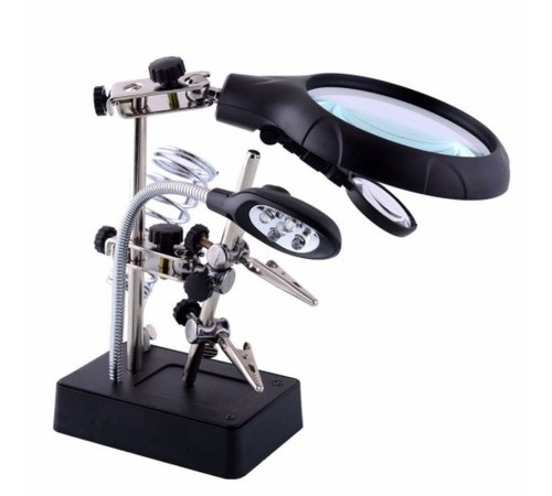 Masa Üstü Mandallı 2.5X90 Mm 7.5X34 Mm Mercekli Adaptörlu Işıklı Büyüteç